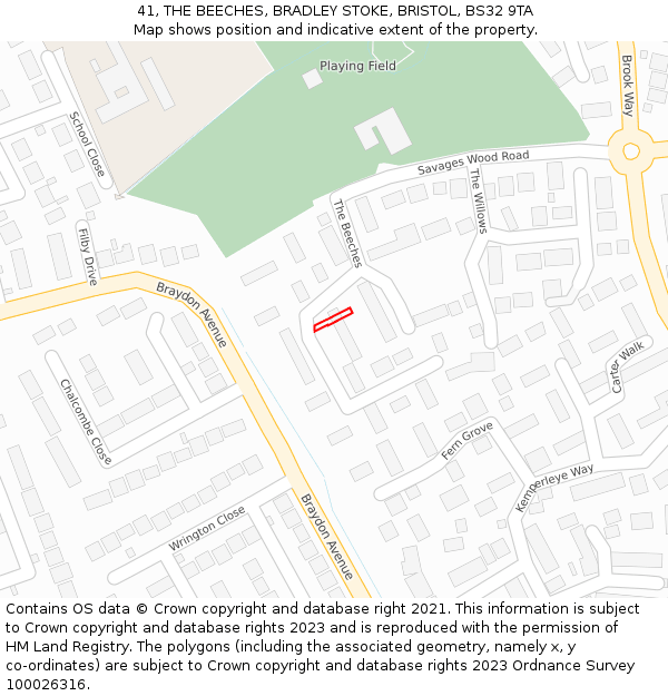 41, THE BEECHES, BRADLEY STOKE, BRISTOL, BS32 9TA: Location map and indicative extent of plot