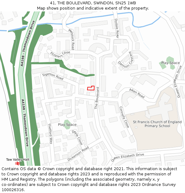 41, THE BOULEVARD, SWINDON, SN25 1WB: Location map and indicative extent of plot