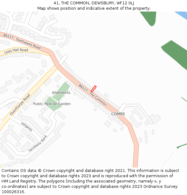 41, THE COMMON, DEWSBURY, WF12 0LJ: Location map and indicative extent of plot