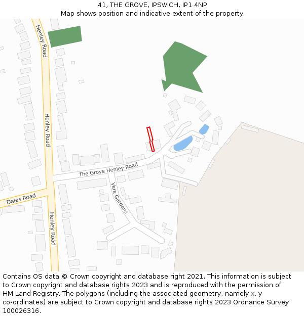 41, THE GROVE, IPSWICH, IP1 4NP: Location map and indicative extent of plot