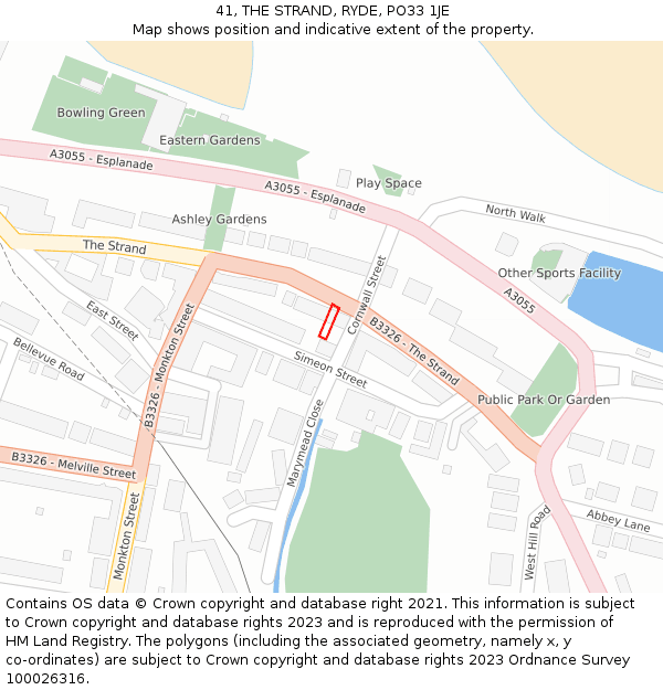 41, THE STRAND, RYDE, PO33 1JE: Location map and indicative extent of plot