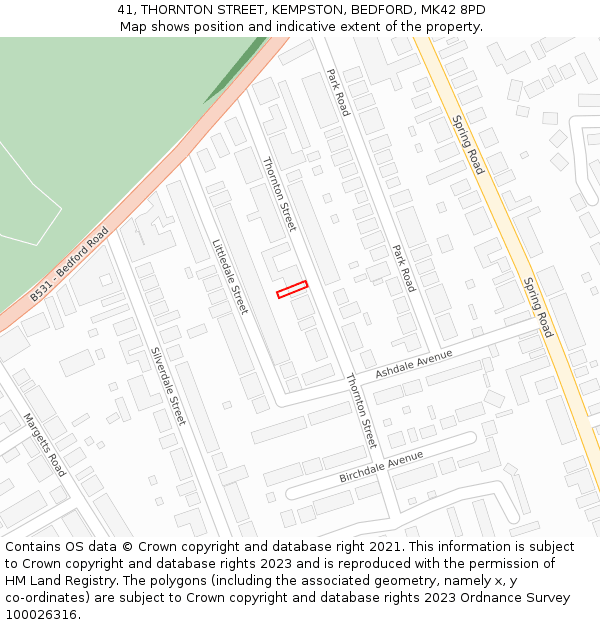 41, THORNTON STREET, KEMPSTON, BEDFORD, MK42 8PD: Location map and indicative extent of plot