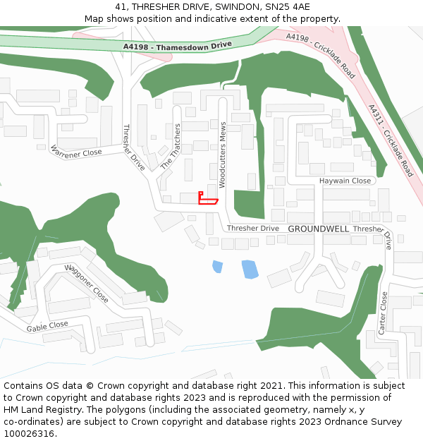41, THRESHER DRIVE, SWINDON, SN25 4AE: Location map and indicative extent of plot