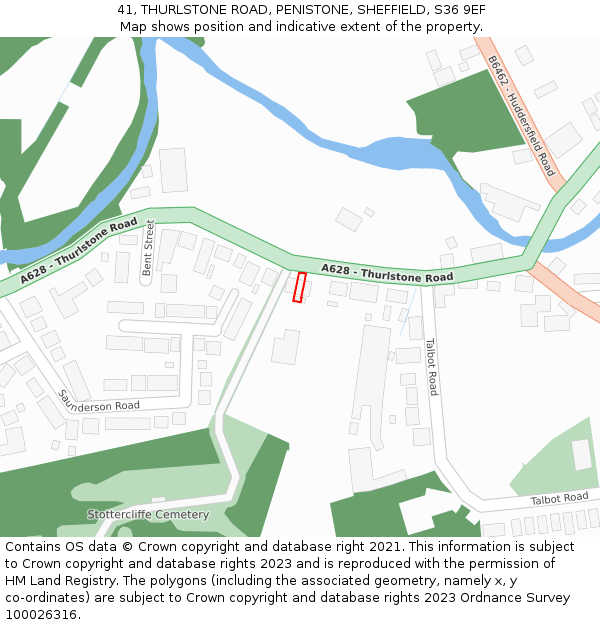 41, THURLSTONE ROAD, PENISTONE, SHEFFIELD, S36 9EF: Location map and indicative extent of plot