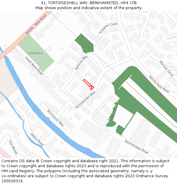 41, TORTOISESHELL WAY, BERKHAMSTED, HP4 1TB: Location map and indicative extent of plot