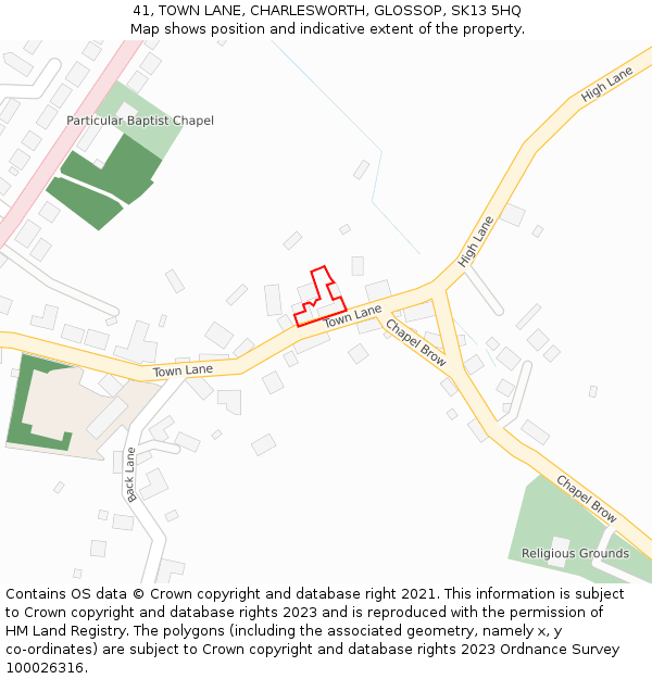 41, TOWN LANE, CHARLESWORTH, GLOSSOP, SK13 5HQ: Location map and indicative extent of plot