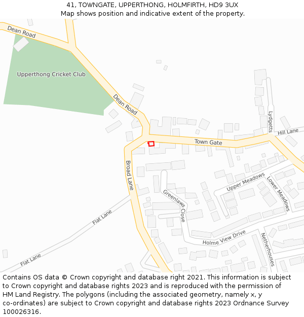 41, TOWNGATE, UPPERTHONG, HOLMFIRTH, HD9 3UX: Location map and indicative extent of plot