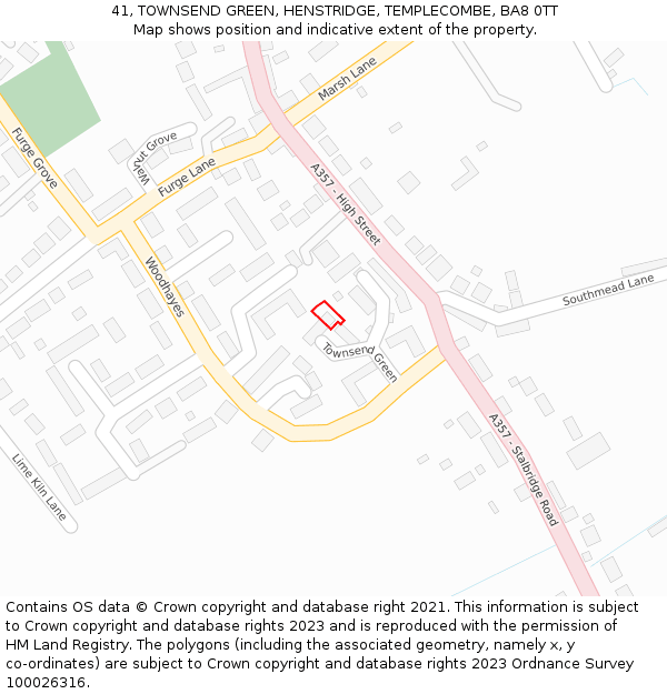 41, TOWNSEND GREEN, HENSTRIDGE, TEMPLECOMBE, BA8 0TT: Location map and indicative extent of plot