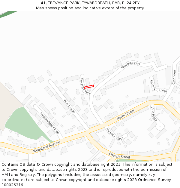 41, TREVANCE PARK, TYWARDREATH, PAR, PL24 2PY: Location map and indicative extent of plot