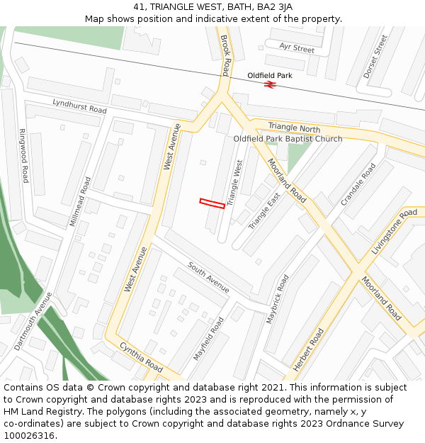 41, TRIANGLE WEST, BATH, BA2 3JA: Location map and indicative extent of plot