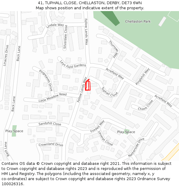 41, TUPHALL CLOSE, CHELLASTON, DERBY, DE73 6WN: Location map and indicative extent of plot