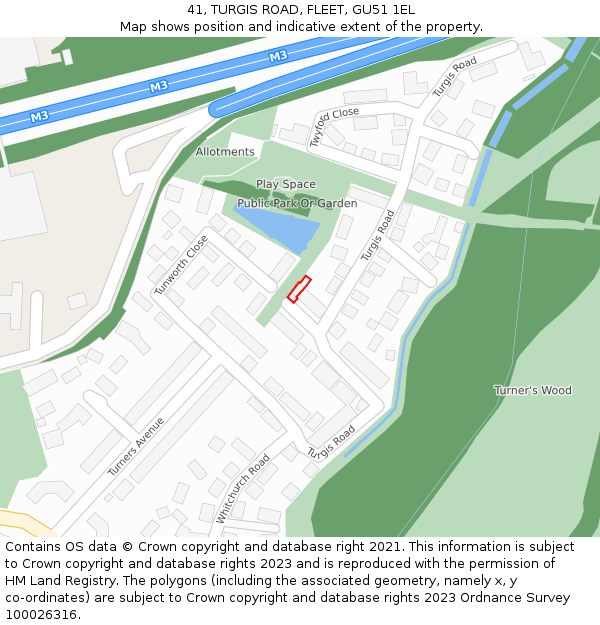 41, TURGIS ROAD, FLEET, GU51 1EL: Location map and indicative extent of plot