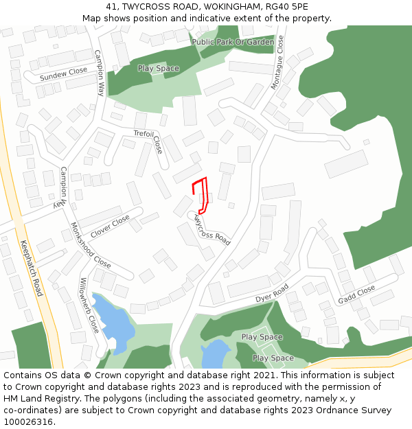 41, TWYCROSS ROAD, WOKINGHAM, RG40 5PE: Location map and indicative extent of plot