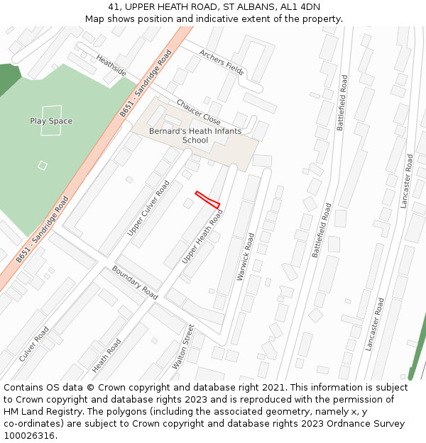 41, UPPER HEATH ROAD, ST ALBANS, AL1 4DN: Location map and indicative extent of plot