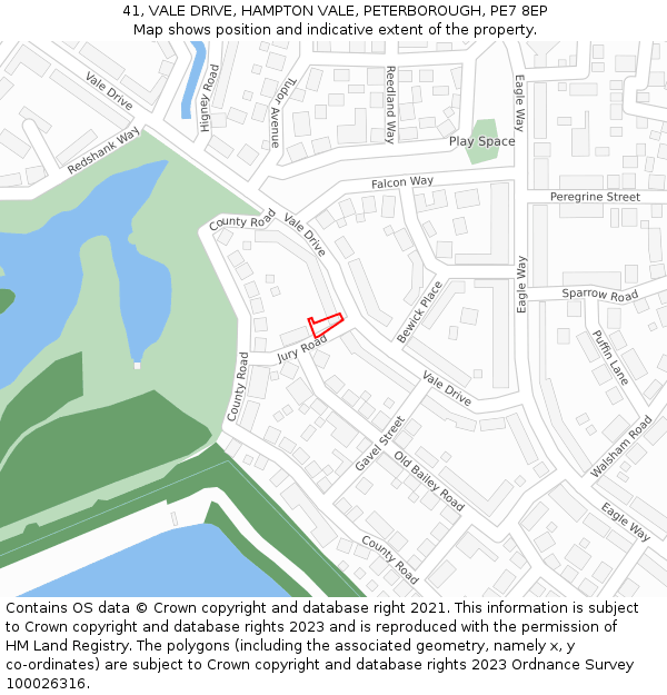 41, VALE DRIVE, HAMPTON VALE, PETERBOROUGH, PE7 8EP: Location map and indicative extent of plot