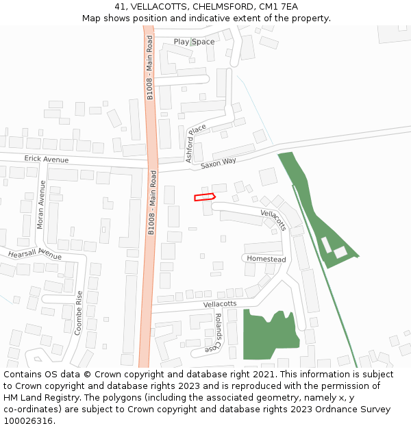 41, VELLACOTTS, CHELMSFORD, CM1 7EA: Location map and indicative extent of plot