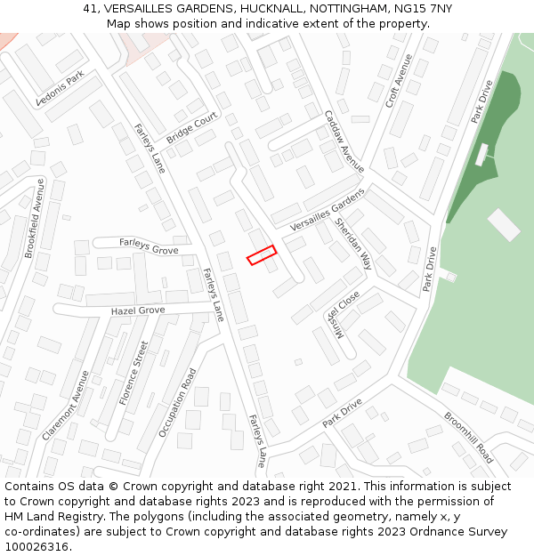 41, VERSAILLES GARDENS, HUCKNALL, NOTTINGHAM, NG15 7NY: Location map and indicative extent of plot