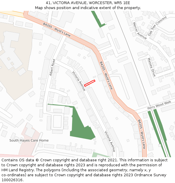 41, VICTORIA AVENUE, WORCESTER, WR5 1EE: Location map and indicative extent of plot
