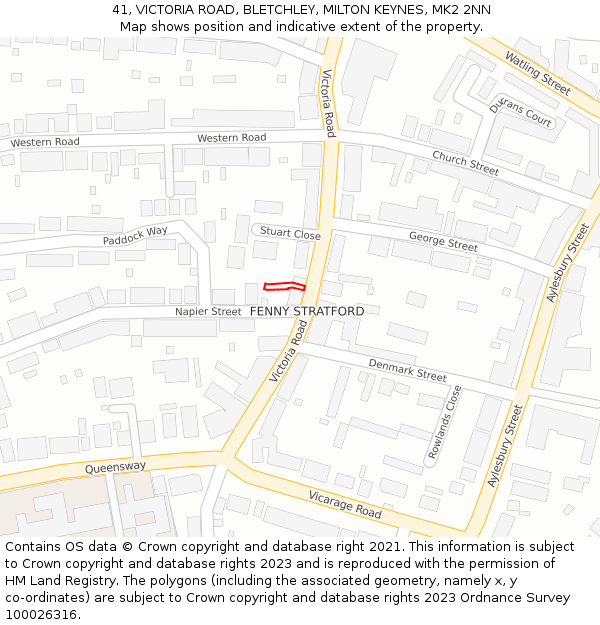 41, VICTORIA ROAD, BLETCHLEY, MILTON KEYNES, MK2 2NN: Location map and indicative extent of plot