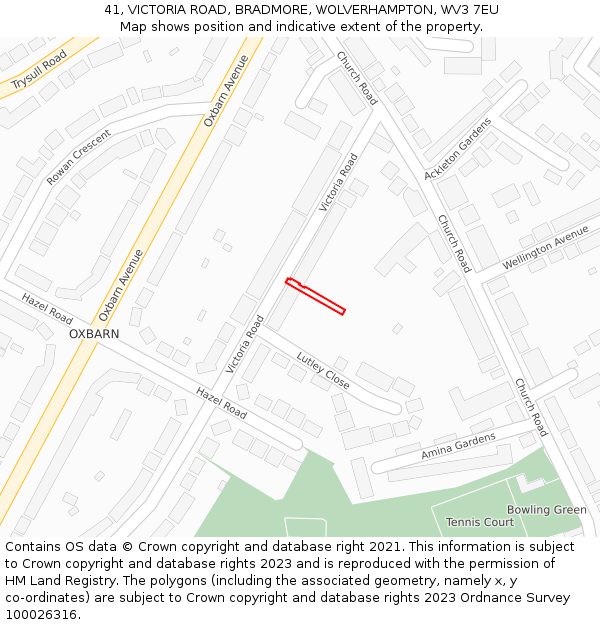 41, VICTORIA ROAD, BRADMORE, WOLVERHAMPTON, WV3 7EU: Location map and indicative extent of plot