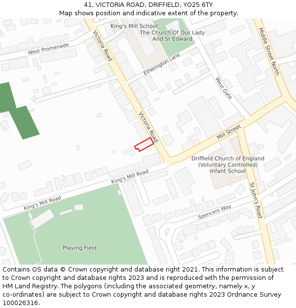 41, VICTORIA ROAD, DRIFFIELD, YO25 6TY: Location map and indicative extent of plot