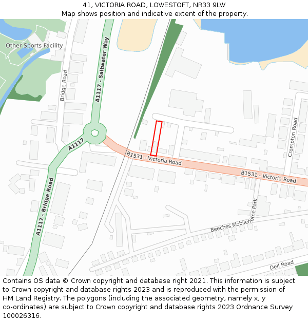 41, VICTORIA ROAD, LOWESTOFT, NR33 9LW: Location map and indicative extent of plot