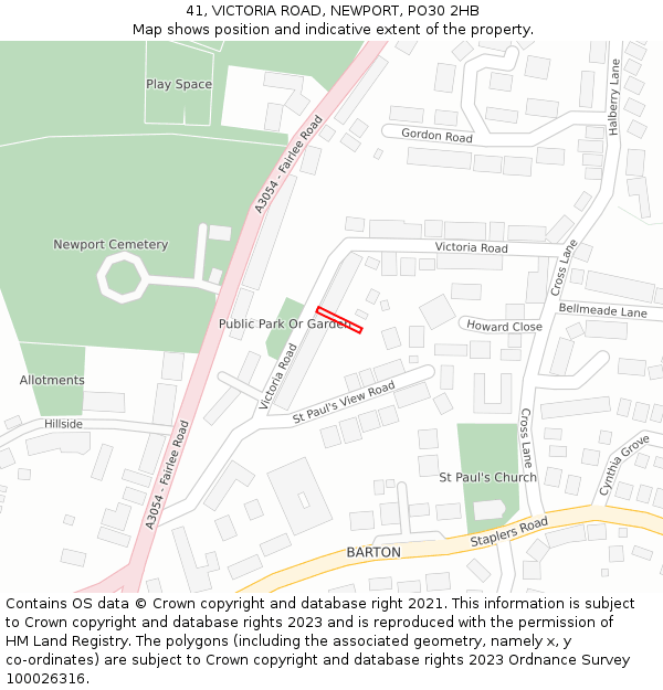 41, VICTORIA ROAD, NEWPORT, PO30 2HB: Location map and indicative extent of plot