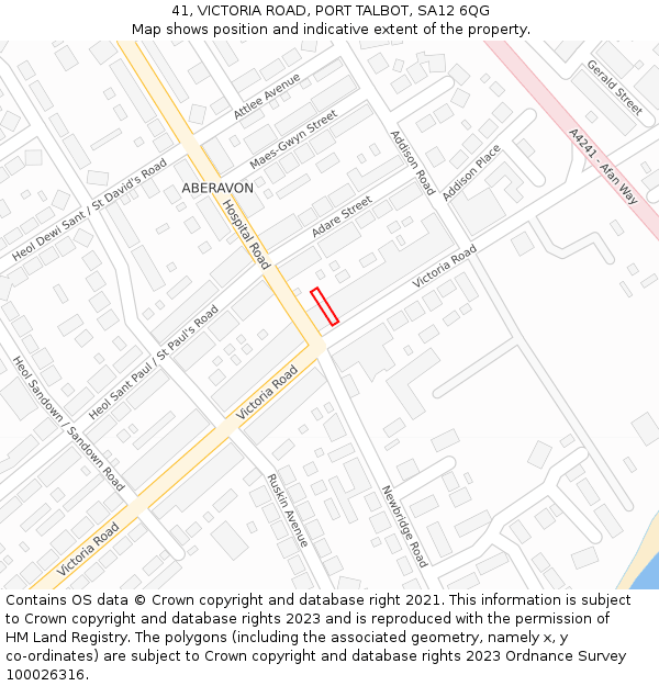 41, VICTORIA ROAD, PORT TALBOT, SA12 6QG: Location map and indicative extent of plot