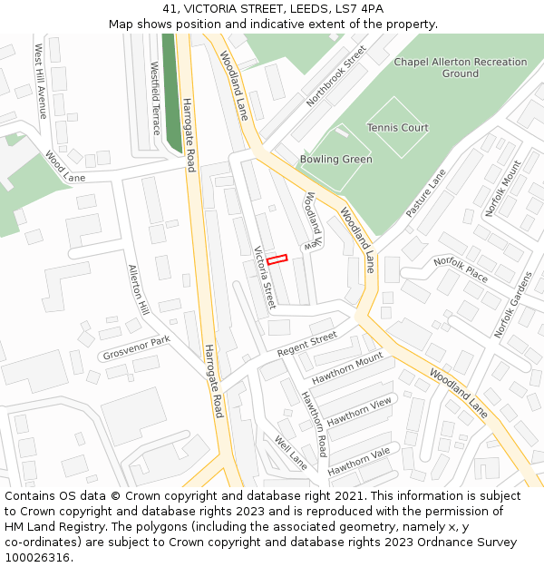 41, VICTORIA STREET, LEEDS, LS7 4PA: Location map and indicative extent of plot