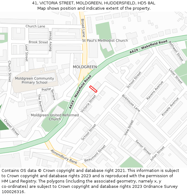 41, VICTORIA STREET, MOLDGREEN, HUDDERSFIELD, HD5 8AL: Location map and indicative extent of plot