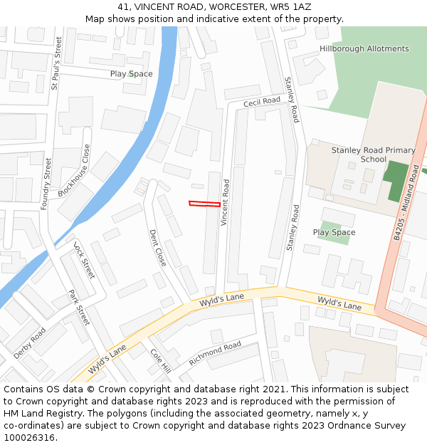 41, VINCENT ROAD, WORCESTER, WR5 1AZ: Location map and indicative extent of plot