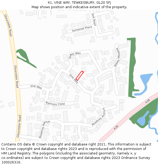 41, VINE WAY, TEWKESBURY, GL20 5FJ: Location map and indicative extent of plot