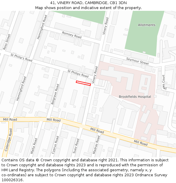 41, VINERY ROAD, CAMBRIDGE, CB1 3DN: Location map and indicative extent of plot