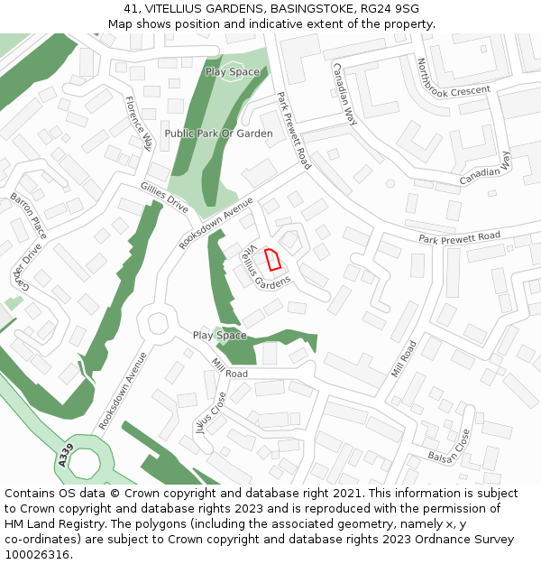 41, VITELLIUS GARDENS, BASINGSTOKE, RG24 9SG: Location map and indicative extent of plot