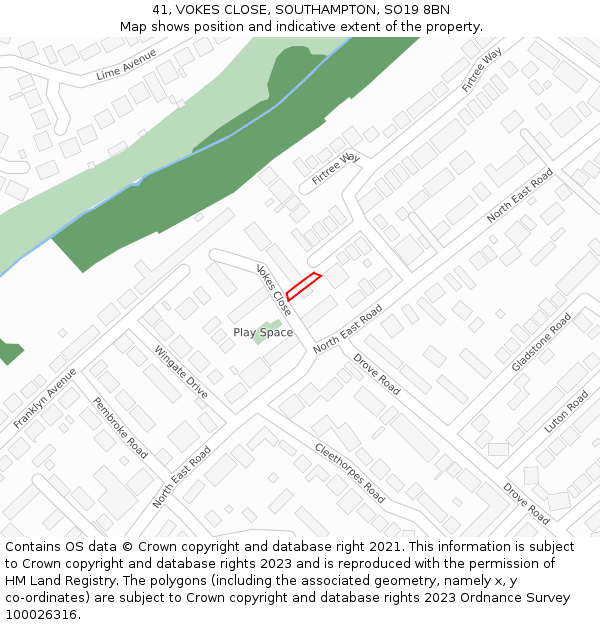41, VOKES CLOSE, SOUTHAMPTON, SO19 8BN: Location map and indicative extent of plot
