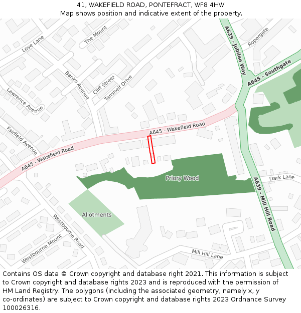 41, WAKEFIELD ROAD, PONTEFRACT, WF8 4HW: Location map and indicative extent of plot