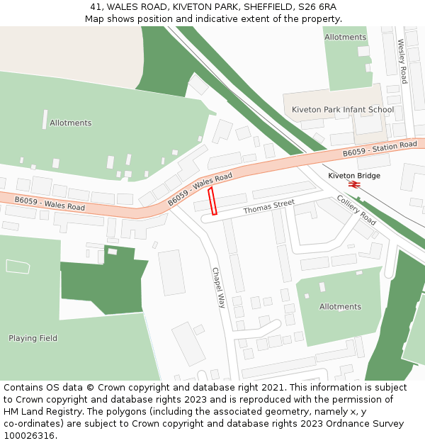 41, WALES ROAD, KIVETON PARK, SHEFFIELD, S26 6RA: Location map and indicative extent of plot