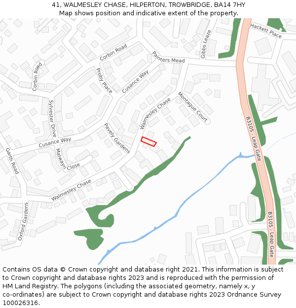 41, WALMESLEY CHASE, HILPERTON, TROWBRIDGE, BA14 7HY: Location map and indicative extent of plot