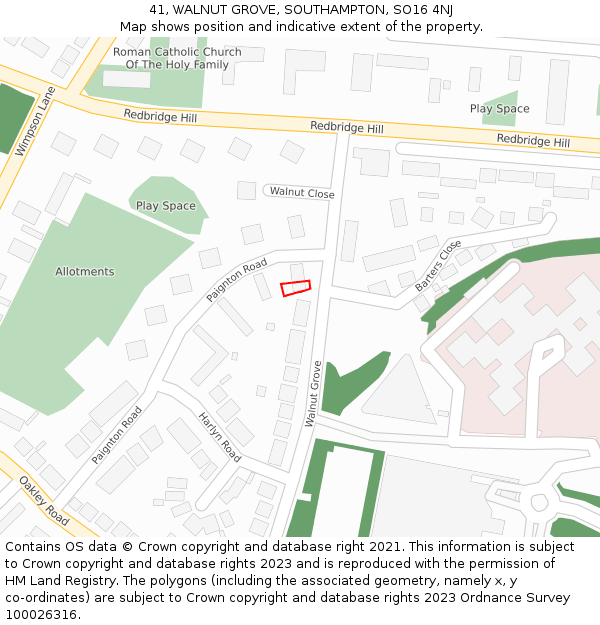 41, WALNUT GROVE, SOUTHAMPTON, SO16 4NJ: Location map and indicative extent of plot