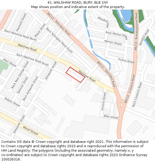 41, WALSHAW ROAD, BURY, BL8 1NY: Location map and indicative extent of plot