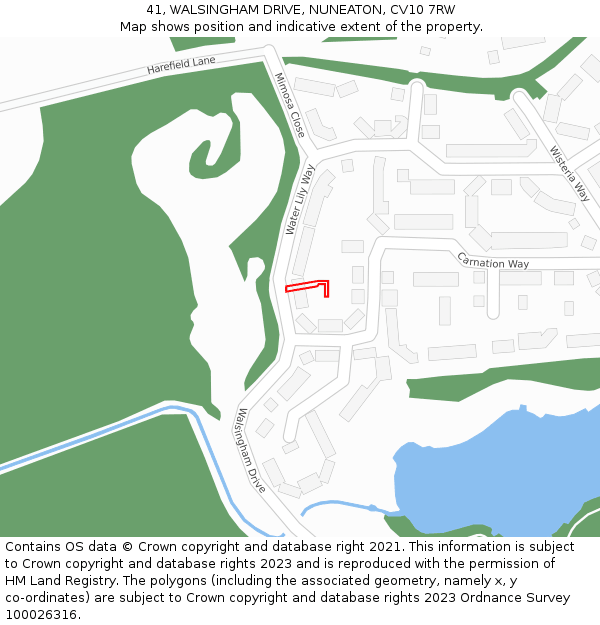 41, WALSINGHAM DRIVE, NUNEATON, CV10 7RW: Location map and indicative extent of plot