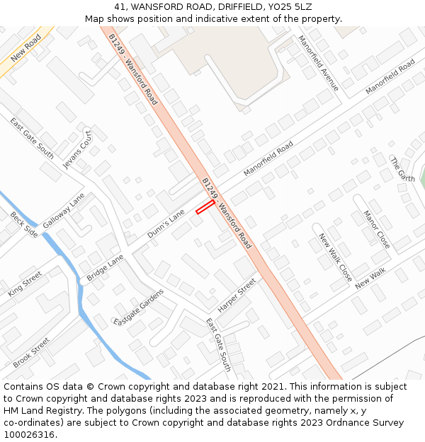 41, WANSFORD ROAD, DRIFFIELD, YO25 5LZ: Location map and indicative extent of plot