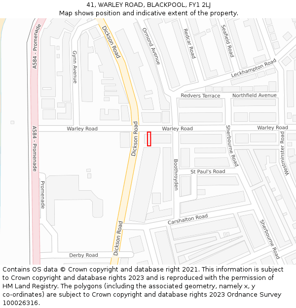 41, WARLEY ROAD, BLACKPOOL, FY1 2LJ: Location map and indicative extent of plot