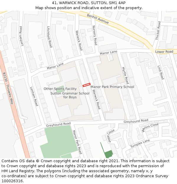 41, WARWICK ROAD, SUTTON, SM1 4AP: Location map and indicative extent of plot
