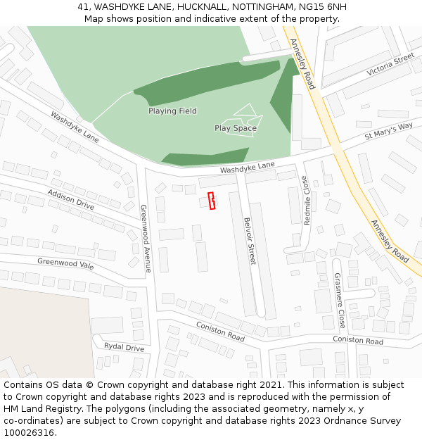 41, WASHDYKE LANE, HUCKNALL, NOTTINGHAM, NG15 6NH: Location map and indicative extent of plot