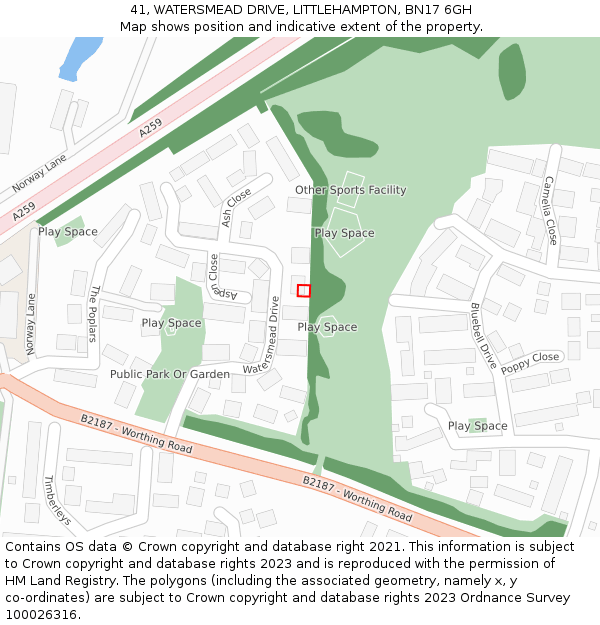 41, WATERSMEAD DRIVE, LITTLEHAMPTON, BN17 6GH: Location map and indicative extent of plot