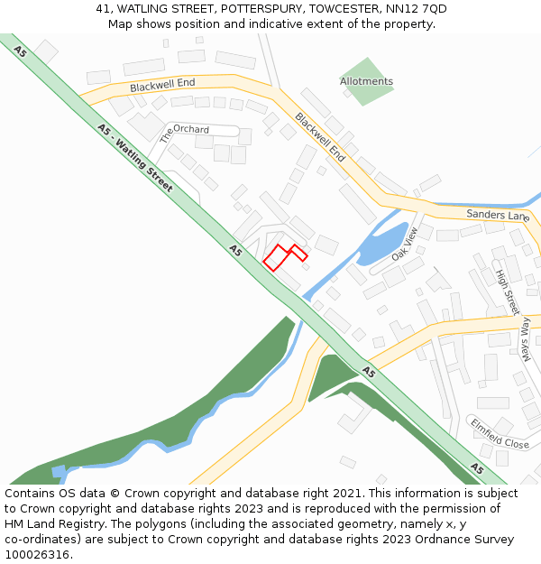 41, WATLING STREET, POTTERSPURY, TOWCESTER, NN12 7QD: Location map and indicative extent of plot