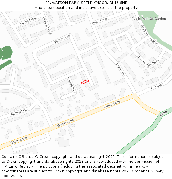 41, WATSON PARK, SPENNYMOOR, DL16 6NB: Location map and indicative extent of plot