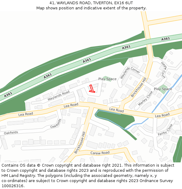 41, WAYLANDS ROAD, TIVERTON, EX16 6UT: Location map and indicative extent of plot