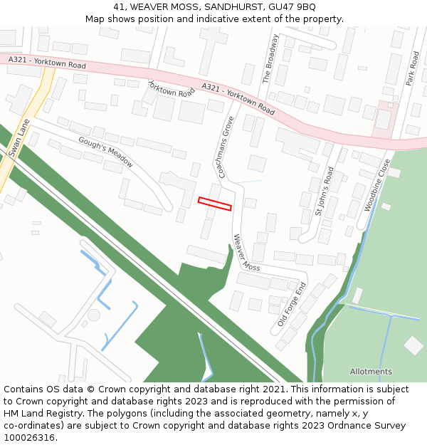 41, WEAVER MOSS, SANDHURST, GU47 9BQ: Location map and indicative extent of plot